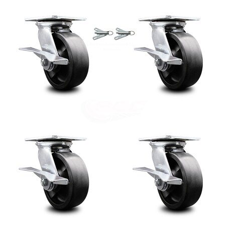 Service Caster 6 Inch Glass Filled Nylon Caster Set with Ball Bearing 4 Brake and 2 Swivel Lock SCC-35S620-GFNB-SLB-BSL-2-SLB-2